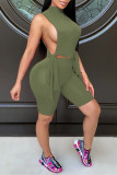 Army Green Fashion Sexy Solid Strap Design Rollkragen ärmellos zweiteilig