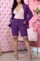 Фиолетовый модный повседневный однотонный кардиган с отложным воротником и длинным рукавом из двух частей