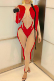 Красные сексуальные облегающие комбинезоны в сеточку в стиле пэчворк до половины водолазки
