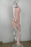 Pink Sexy Solid See-through O Neck Irregular Dress Dresses