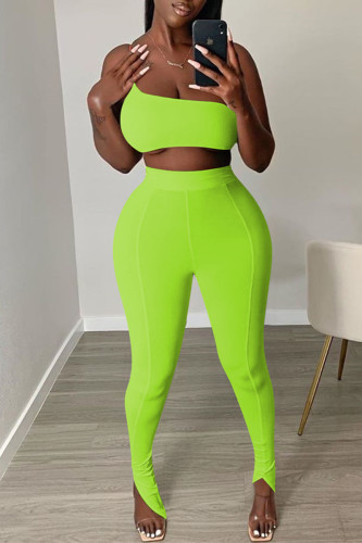 Green Sexy Casual Solid Backless Strapless Sleeveless Two Pieces