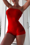 Barboteuse slim rouge sexy en patchwork uni à épaules dénudées