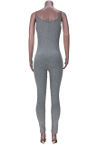 Grey Sexy Solid Patchwork Spaghetti Strap Skinny Jumpsuits