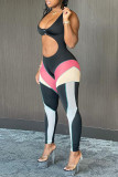 Black Fashion Sexy Patchwork Uitgeholde U-hals Skinny Jumpsuits