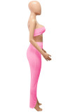 Pink Sexy Casual Solid Backless Strapless Sleeveless Two Pieces
