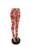 Rose Red Casual Print Patchwork Skinny Mid Waist Pencil Full Print Bottoms