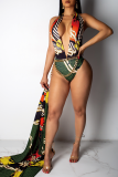 Multi-color Patchwork Hooded Out Print backless Sexy Fashion Tankinis Set