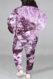 Púrpura Moda Casual Estampado tie-dye Cuello con cremallera Tallas grandes Dos piezas