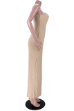 Розовое сексуальное однотонное платье с высоким вырезом на одно плечо