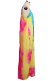 Multicolor Sexy Patchwork Tie-dye Spaghetti Strap Printed Dress Dresses