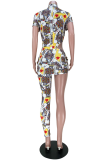 Yellow Sexy Print Patchwork Turtleneck Skinny Jumpsuits