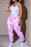 Розово-фиолетовые модные повседневные базовые брюки со средней посадкой со средней посадкой и принтом