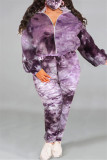 Púrpura Moda Casual Estampado tie-dye Cuello con cremallera Tallas grandes Dos piezas