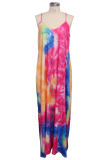 Vestidos estampados multicoloridos de patchwork tie-dye com alça de espaguete
