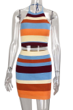 Stripe Sexy Striped Patchwork Halter Sleeveless Two Pieces