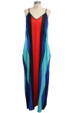 マルチカラー カジュアル ストライプ パッチワーク スパゲッティ ストラップ プリント ドレス ドレス