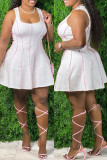 White Sexy Casual Plus Size Solid Patchwork U Neck Vest Dress
