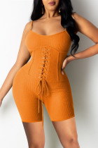 Pagliaccetto skinny con cinturino senza spalline solido casual arancione sexy