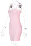 ピンクのセクシーなパッチワーク ホット ドリル スパゲッティ ストラップ ペンシル スカート ドレス