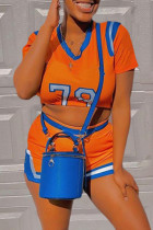 Vêtements de sport à la mode orange imprimé patchwork manches courtes deux pièces