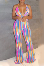 Farbe Sexy Print Bandage Neckholder Straight Jumpsuits