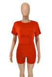 Red Casual Solid Patchwork O Neck Short Sleeve Two Pieces