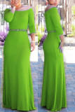 Verde sexy sólido patchwork fuera del hombro vestidos asimétricos