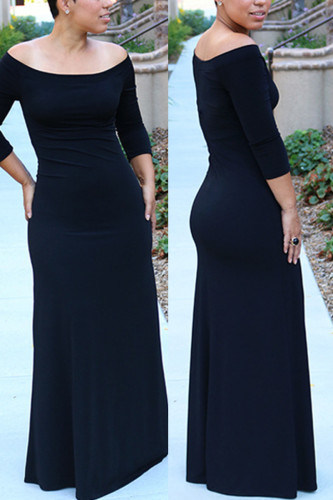 Black Sexy Solid Split Joint Off the Shoulder Asymmetrical Dresses