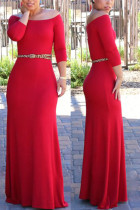 Red Sexy Solid Split Joint Off the Shoulder Asymmetrical Dresses