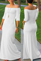 Patchwork uni sexy blanc sur l'épaule robes asymétriques