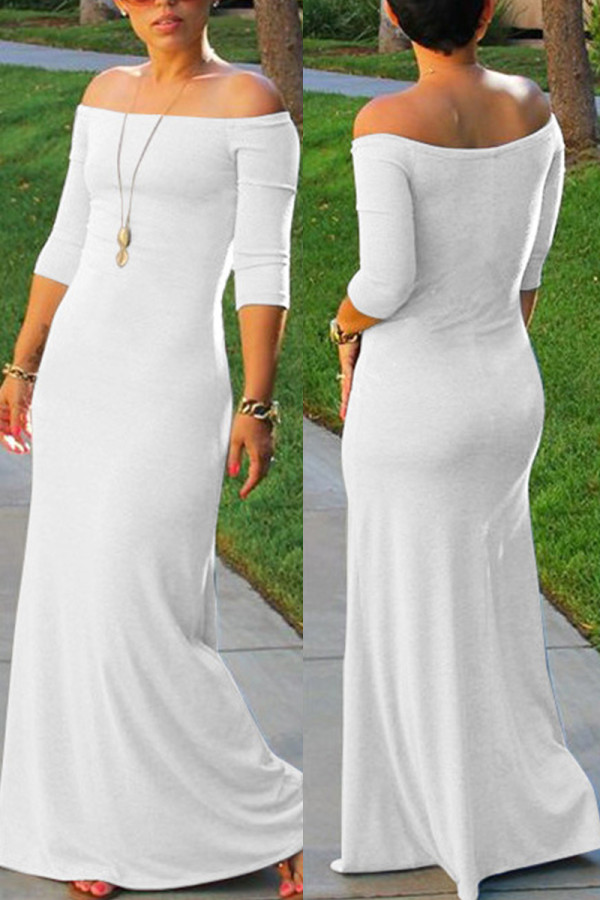 Witte sexy effen patchwork off-shoulder asymmetrische jurken