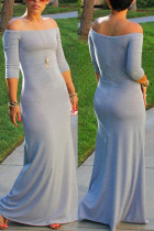 Grey Sexy Solid Split Joint Off the Shoulder Asymmetrical Dresses