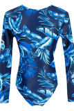 Blue Sexy Print Patchwork Swimwears