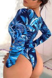 Blaue Patchwork-Badebekleidung mit sexy Druck