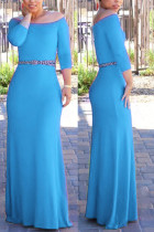 Light Blue Sexy Solid Split Joint Off the Shoulder Asymmetrical Dresses