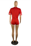 Vêtements de sport décontractés rouge broderie patchwork manches courtes deux pièces