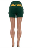 Grüne, modische, lässige, mit Buchstaben bedruckte Basic-Shorts mit mittlerer Taille und normaler Taille