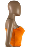 Oranje sexy casual effen rugloze topjes met één schouder