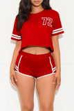 Red Casual Sportswear Embroidery Patchwork Short Sleeve Two Pieces