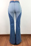 Baby Blue Fashion Casual Colorblock Print Patchwork Basic High Waist Straight Jeans