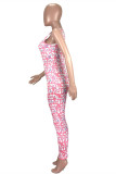 Macacão skinny básico rosa fashion com estampa sexy e decote