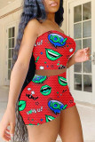Geel Sexy Casual Print Backless Strapless Sleeveless Two Pieces
