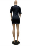 Black Fashion Casual Print Basic O Neck Short Sleeve Dress