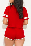 Red Casual Sportswear Embroidery Patchwork Short Sleeve Two Pieces