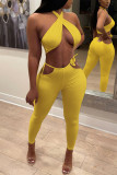 Due pezzi senza maniche del capestro senza schienale solido sexy di modo giallo