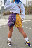 Purple Fashion Casual Print Patchwork Straight High Waist Shorts