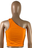 Orange Sexig Casual Solid Backless One Shoulder Toppar