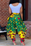 Design de alça com estampa casual moda multicolorida com cinto regular calças cintura alta
