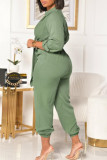 Groene Mode Casual Solid Basic V-hals Plus Size Jumpsuits