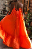 Orangefarbenes, sexy, lässiges, solides, rückenfreies, lockeres Sling-Kleid mit Spaghettiträgern
